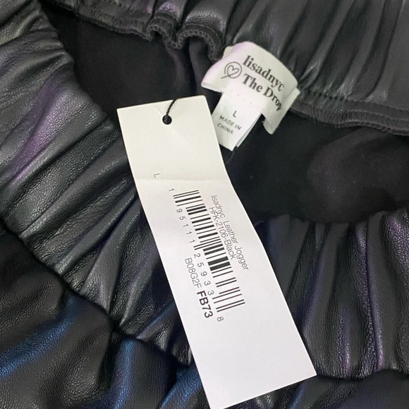 Lisadnyc the drop women black vegan faux leather baggy dress career work pants L - Picture 4 of 12